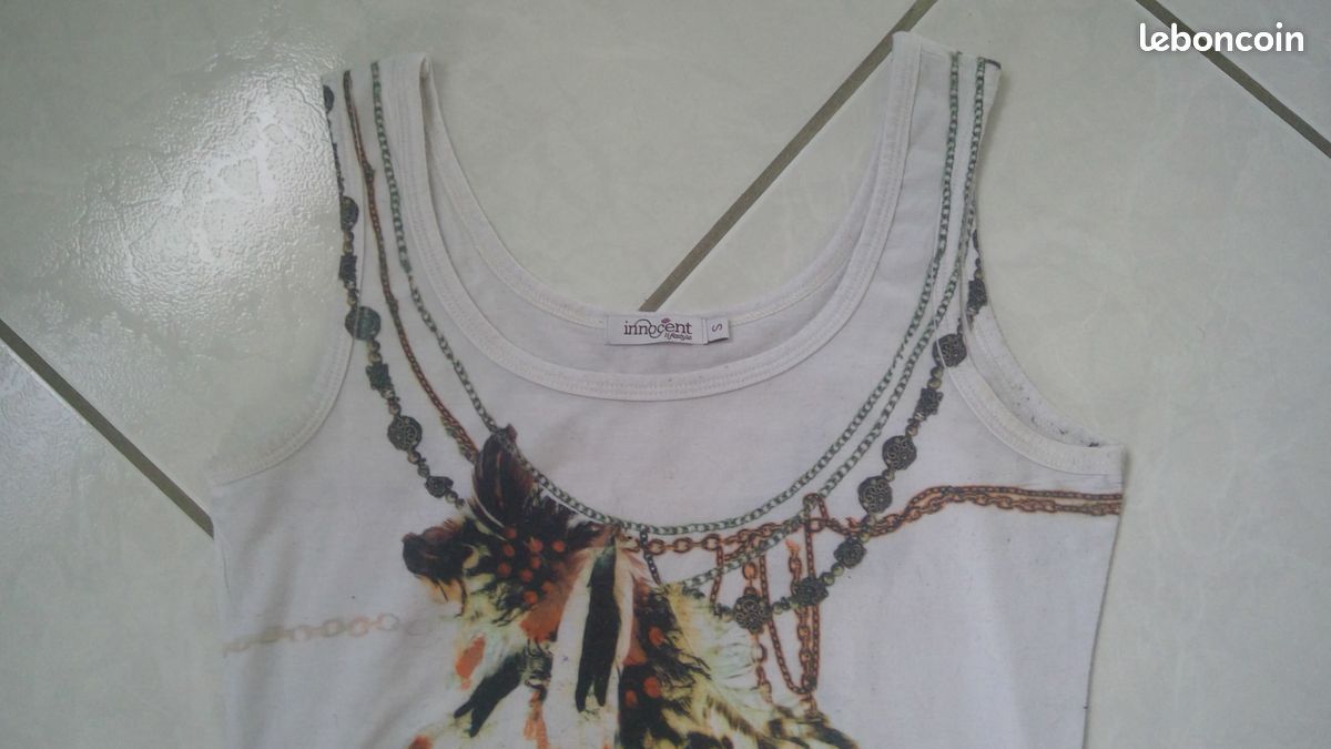 T-shirt femme blanc avec motif "attrape-rêves, plumes...", taille S (image 2)