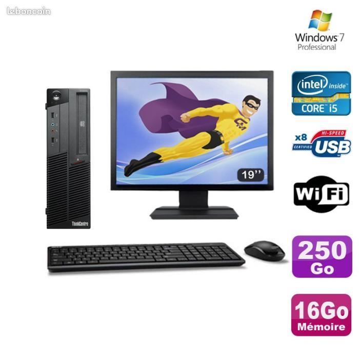 PC Lenovo M90P 5864 Core i5-650 3.2GHz 16Go 250Go Graveur WIFI W7 + Ecran 19" (image 1)