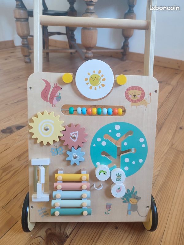 Chariot De Marche Avec Table Jeu VITONIS Trotteur Bébé En Bois, Chariot De Marche Bebe En Bois, Jouet En Bois Centre D'activité Pour Enfant, Baby Walker, Cadeau Pour Garçons Et Filles Troteur