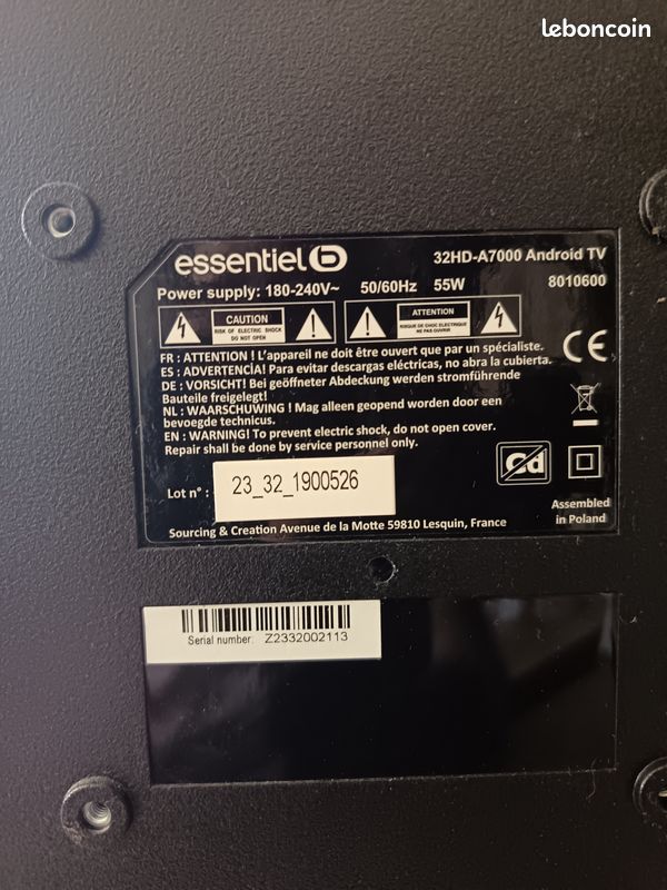 Téléviseur TOSHIBA en panne pour pieces (image 3)