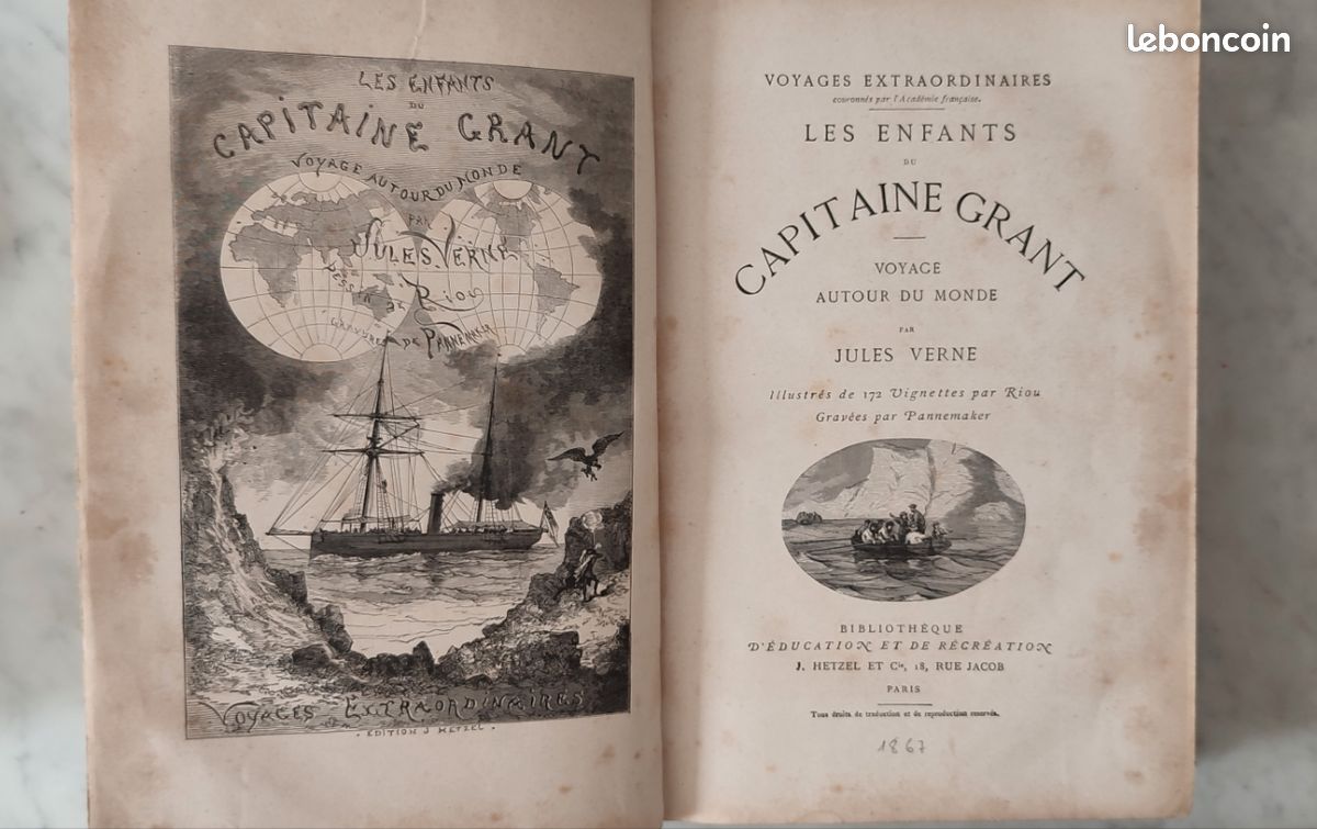 J. Verne. Enfants Capitaine Grant Hetzel. 1ere Ed.1867 Dessin RIOU (image 2)