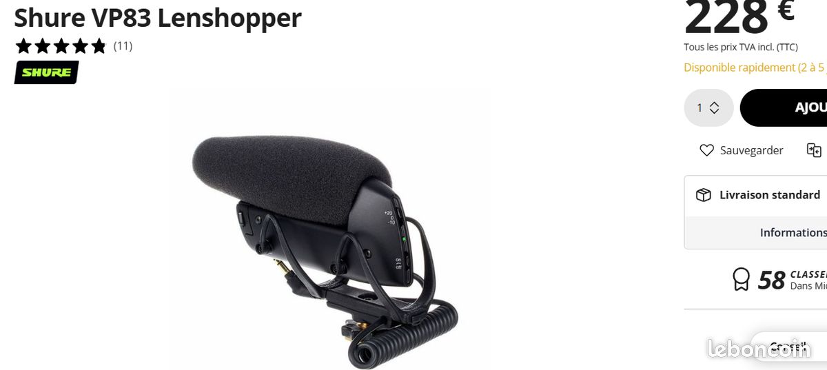 Micro Canon Shure LensHopper VP83 Pour Caméra/appareil Photo – Bon état