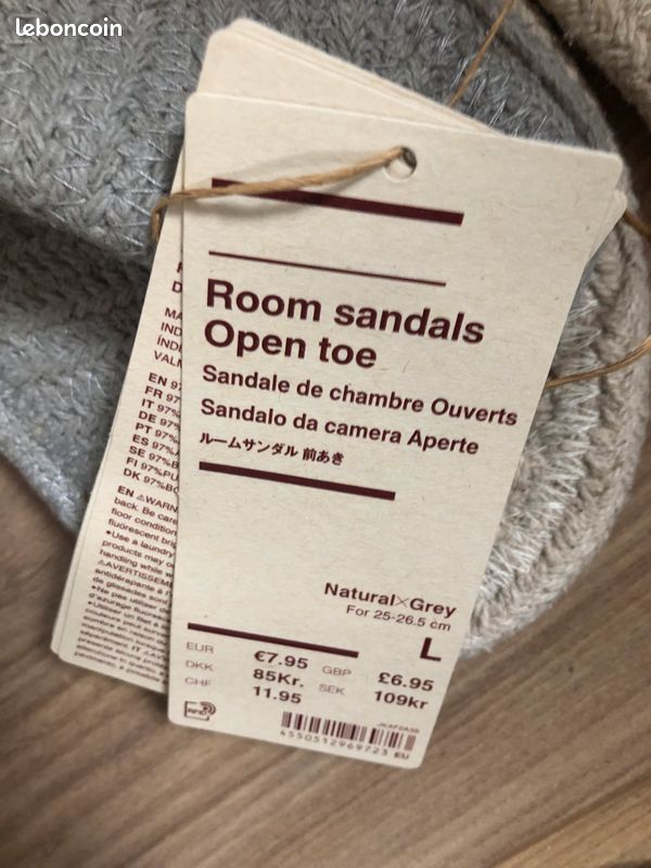 Sandales en coton indien MUJI – coton mélangé – Gris – Taille L – Neuves (avec étiquette) (image 4)