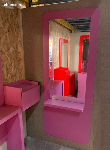 Miroir coiffeuse poste de coiffure ovale rose neuf mobilier salon de coiffure (image 1)