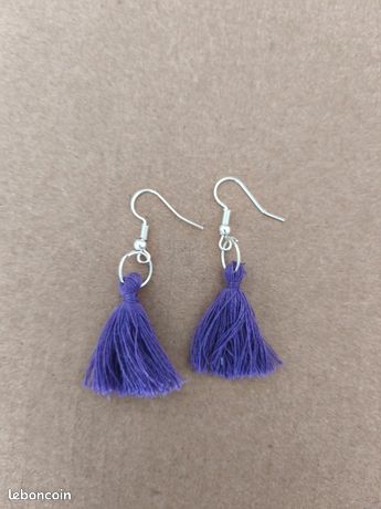 Boucles D'oreilles Pendantes Violettes Plissées En Alliage Plaqué Or - Cristal - Sans Marque