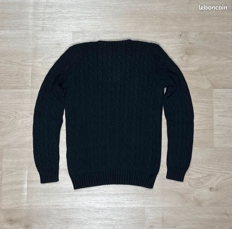 Pull Col Rond en Maille Torsadé Ralph Lauren Noir en Coton Logo Brodé Rouge Taille M Femme (image 3)