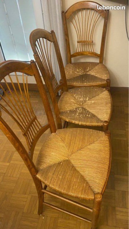 4 chaises en paille et bois merisier massif / vintage (image 1)