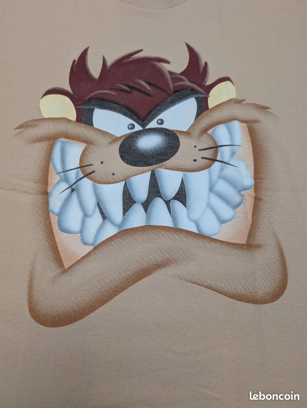 Looney Tunes, t-shirt Taz le démon de Tasmanie, taille M, beige sable, style vintage Y2K cartoon 1999 (image 2)
