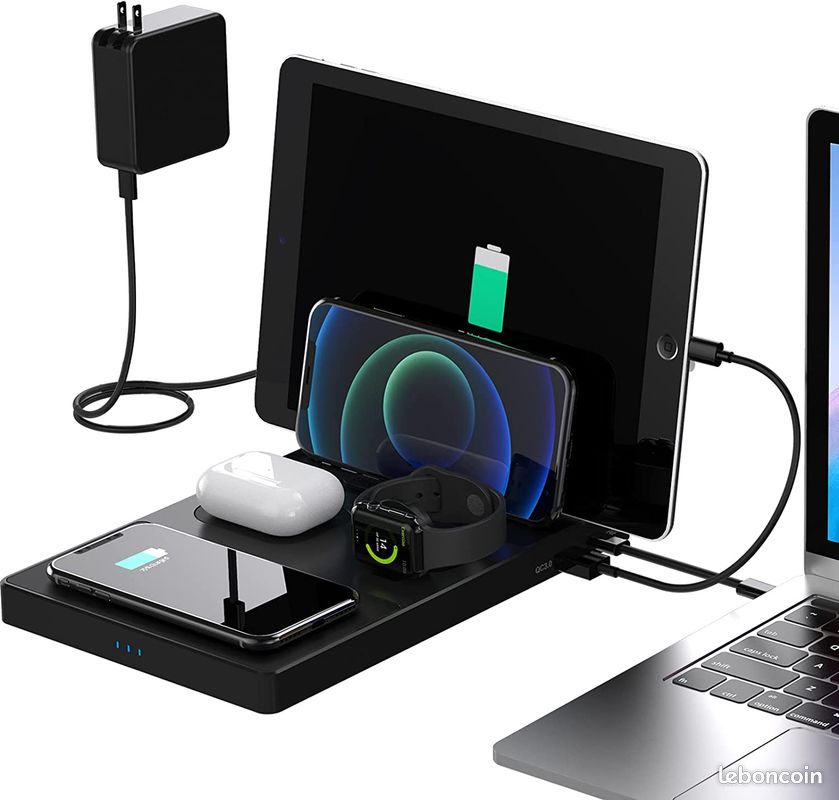 Grand Chargeur Induction 100W Sans Fil Rapide Tablette Smartphone Ecouteurs Montre Connectée - NEUF (image 1)