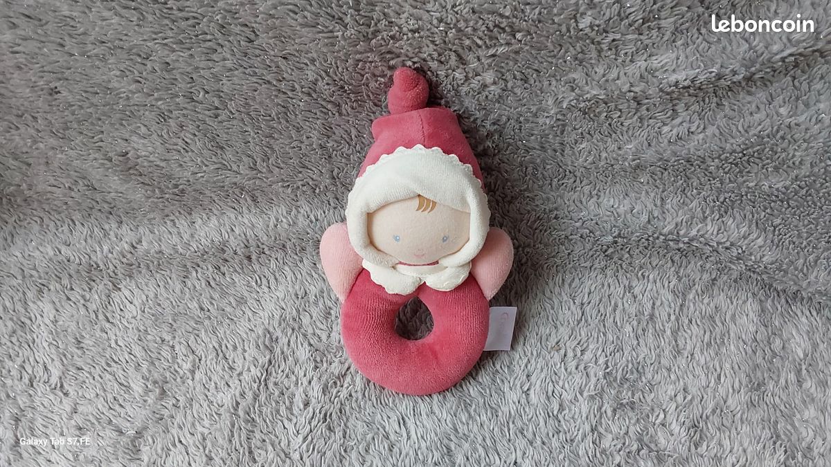 Doudou anneau hochet lutin poupée rose grenadine BABI COROLLE Peluche (image 1)