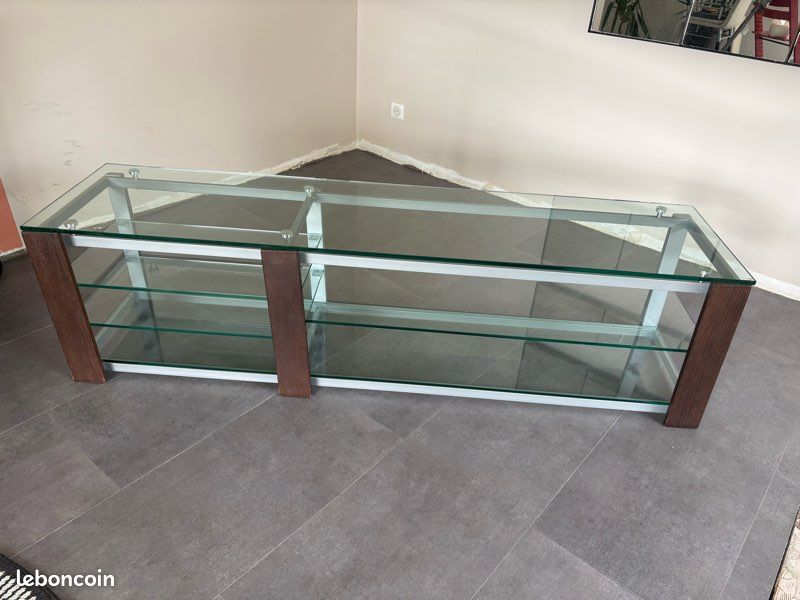 Meuble TV design 180 cm verre bois métal (image 4)