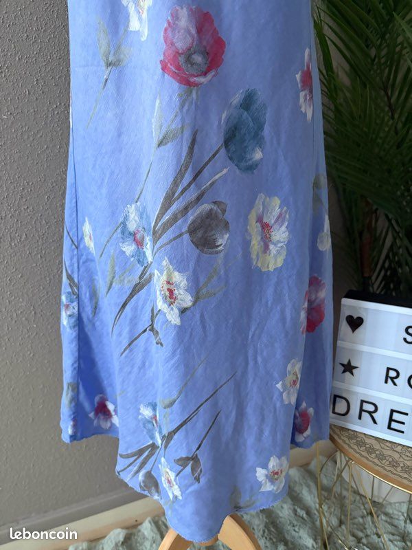 Robe d'été sans manches Made In Italy 100 % lin à fleurs Taille 38/40 (M/L) (image 4)