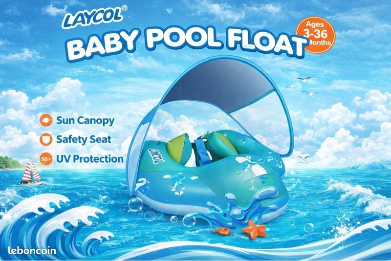 Bouée bébé LAYCOL avec toit anti-UV UPF50+ – Flotteur sécurisé anti-retournement 3-36 mois (Bleu L Bouée bébé LAYCOL avec toit anti-UV UPF50+ – Flotteur sécurisé anti-retournement 3-36 mois (Bleu L