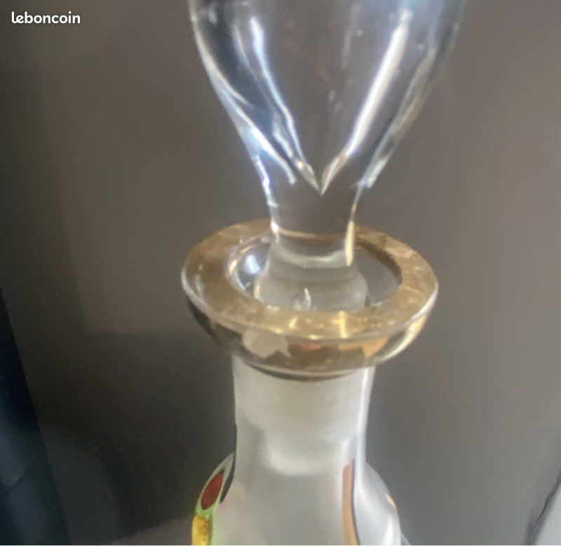 Carafe emaillee verre irise epoque art nouveau + 4 verres (image 5)