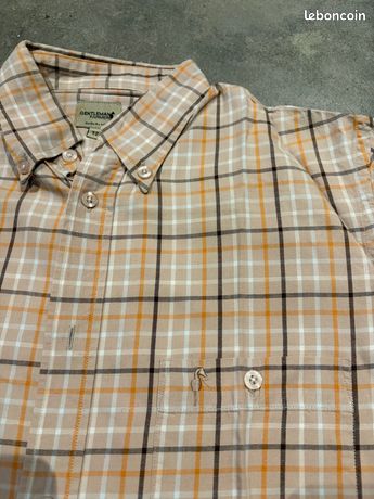 Chemise Homme Croft & Barrow à Carreaux Beige Clair - Taille S Manches Courtes