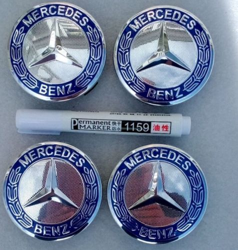 4 x Caches Moyeux Mercedes 75mm / cache moyeu roue roues logo logos emblème  emblèmes sigle sigles signe signes insigne insignes badge badges centre  centres écusson écussons macaron