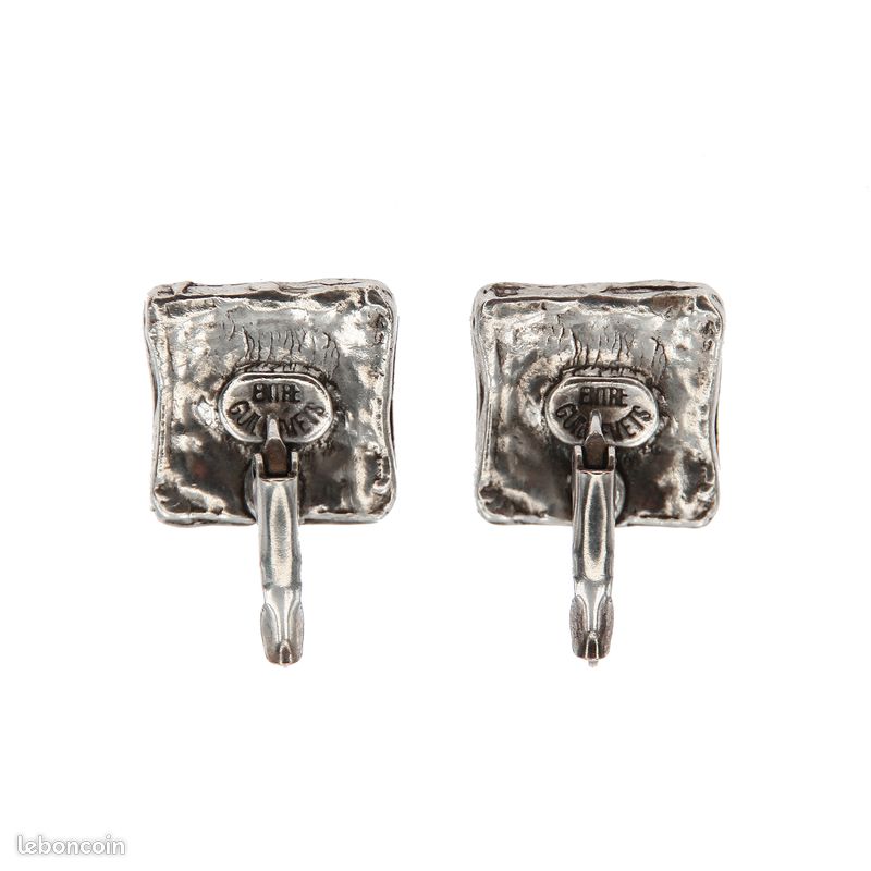 Boucles D'oreilles Vintage "entre Guillemets" N°2 - Strass Vert - Très Bon état