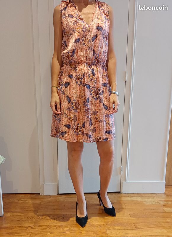 Robe orange/fleurs Taille S Promod (image 1)