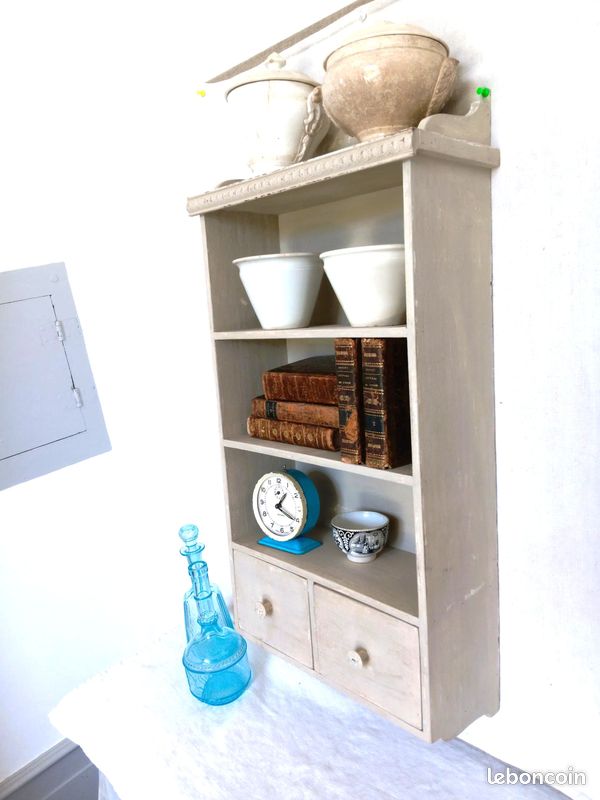 Armoire murale beige avec 3 étagères et 2 tiroirs - Hauteur 74 cm (image 3)