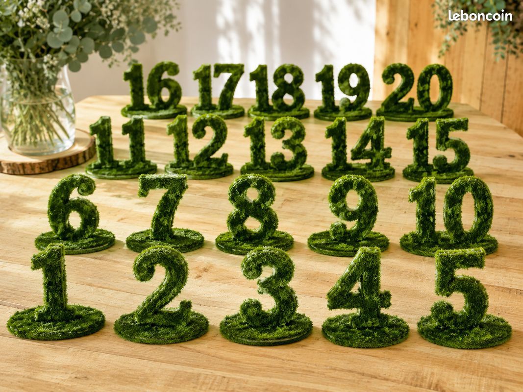 Numéros de table mariage gazon synthétique 1 à 20 – Lot complet (image 1)