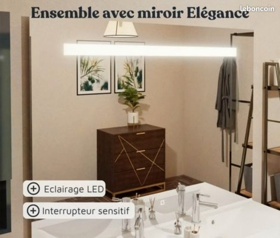 Meuble double vasque PMR + miroir sensitif Etat neuf (image 3)