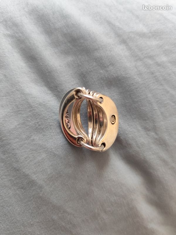 Bague CICLON En Métal Argenté Et Résine Bordeaux, Occasion, Taille 54