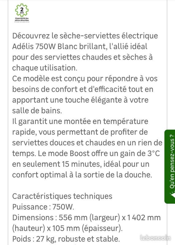Seche-serviette électrique connecté Atlantic 750W Fluide Thermo-conducteur (image 7)