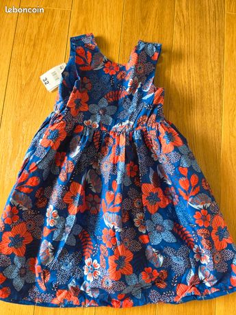 Robe DPAM Fille 2 Ans Bleue Fleurie - Taille 86, été, Style évasé, Occasion Très Bon état