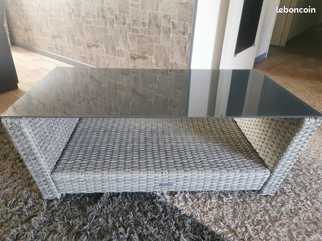 Table basse Hesperide résine tressée grise neuve (image 2)