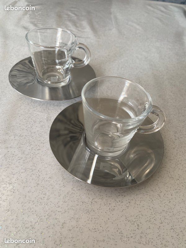 Lot 6x tasse en verre avec une soucoupe transparent bouquet n° 9