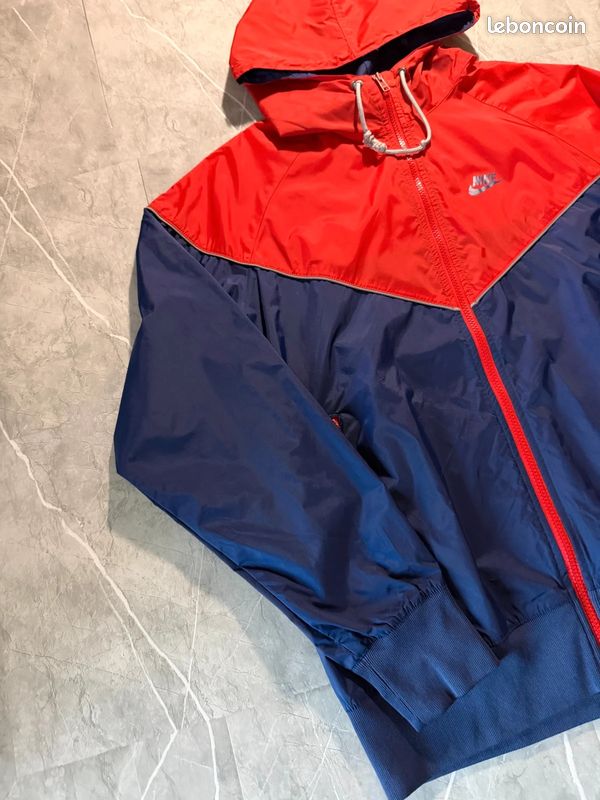 Veste Nike vintage rouge bleu marine bicolore capuche logo imprimé zip homme taille M (image 2)