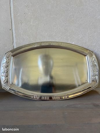Plat de service ovale à bords chantournés en métal argenté poinçon d'orfèvre vintage XIXème siècle Made in France - France