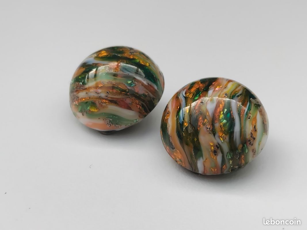 Boucles D’oreilles Vintage En Verre De Murano Multicolores – Avec Clips