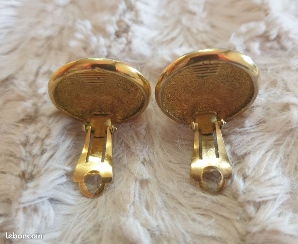 Paire De Clips D'oreilles Vintage - Métal Doré - Motifs Pierre - Occasion