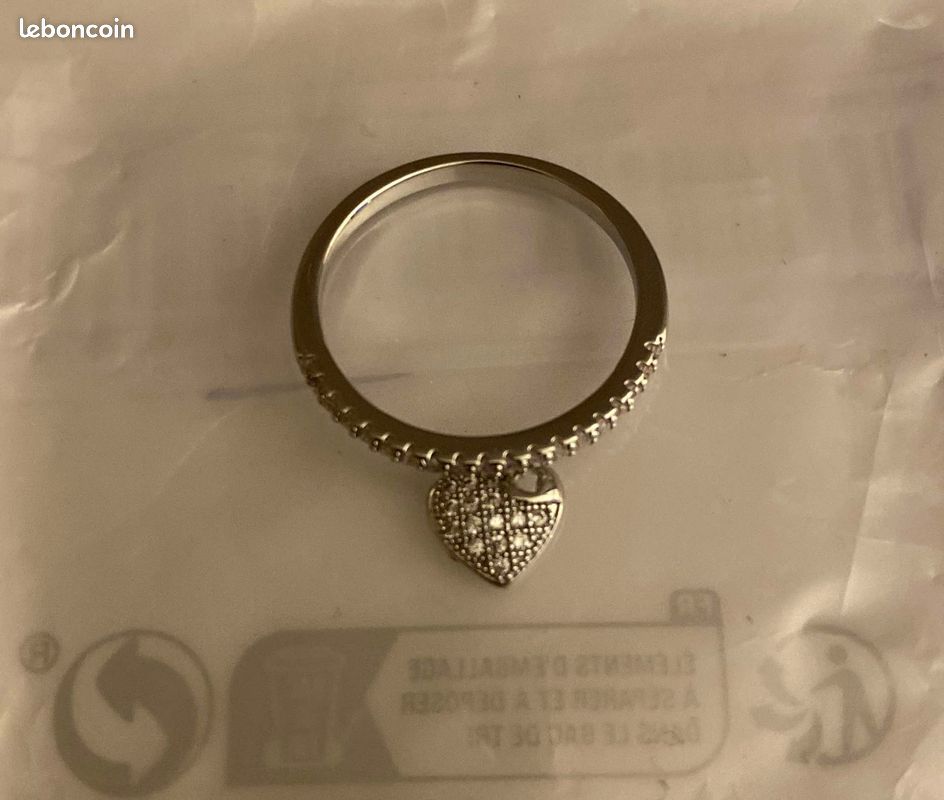 Bijoux Femme Bague Pendentif Cœur Couleur Argenté Acier