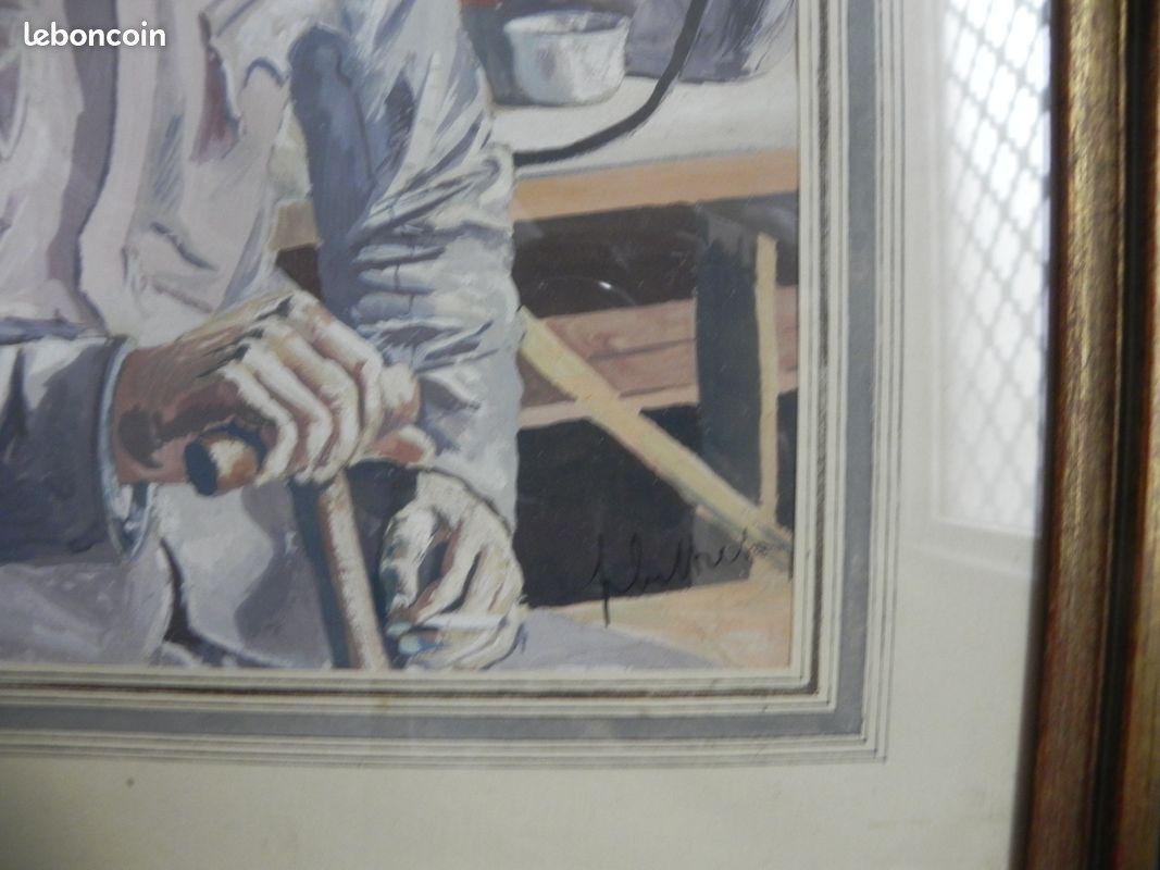 Ancien tableau portrait d un militaire de la guerre 14-18 signé (image 3)