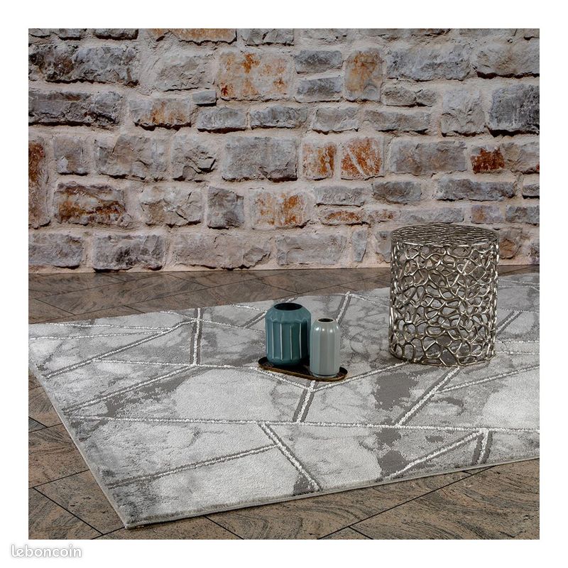Tapis graphique marbré scandinave pour salon Solna Argenté 80x300 (image 2)