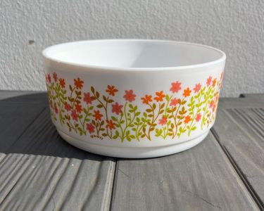Saladier Vintage Arcopal Rivanel - Blanc Et Orange - En Verre - Occasion Bon état