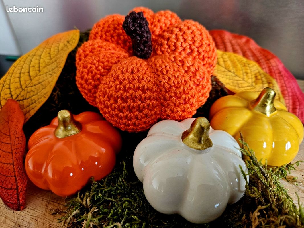 Citrouilles Au Crochet Déco Automne – Ornements Main Tricotés Orange Vif