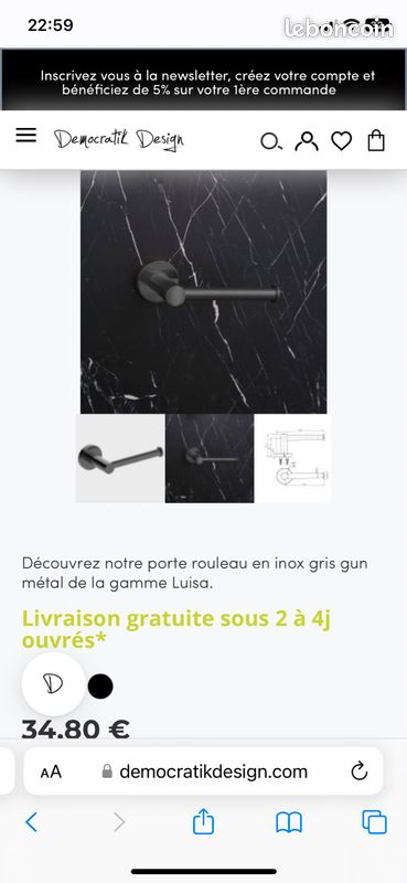 Porte rouleau gun métal anthracite brossé neuf sous emballage (image 2)
