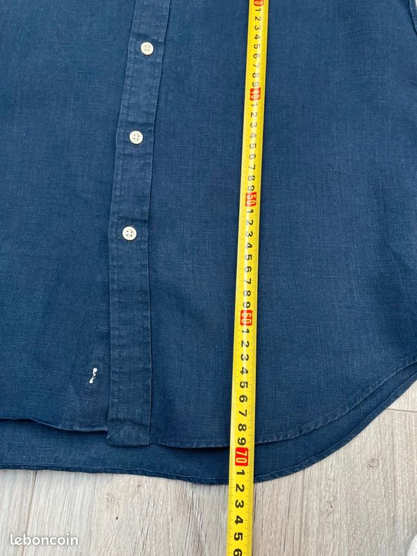 Chemise bleu marine 100% lin logo brodé jaune Ralph Lauren #B211 - Taille L (image 7)
