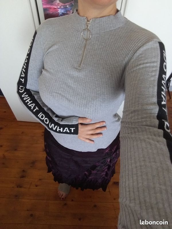Pull Gris Femme Equine Couture 1/4 Zip Taille 2XL - Occasion