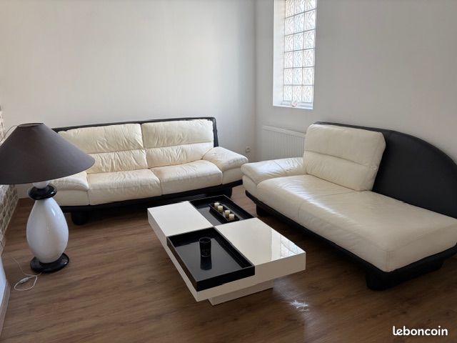 Ensemble salon cuir véritable + table basse + meuble TV (image 1)
