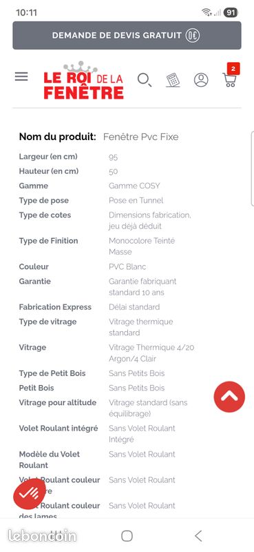 Fenetre pvc fixe 95 50 neuve (image 4)
