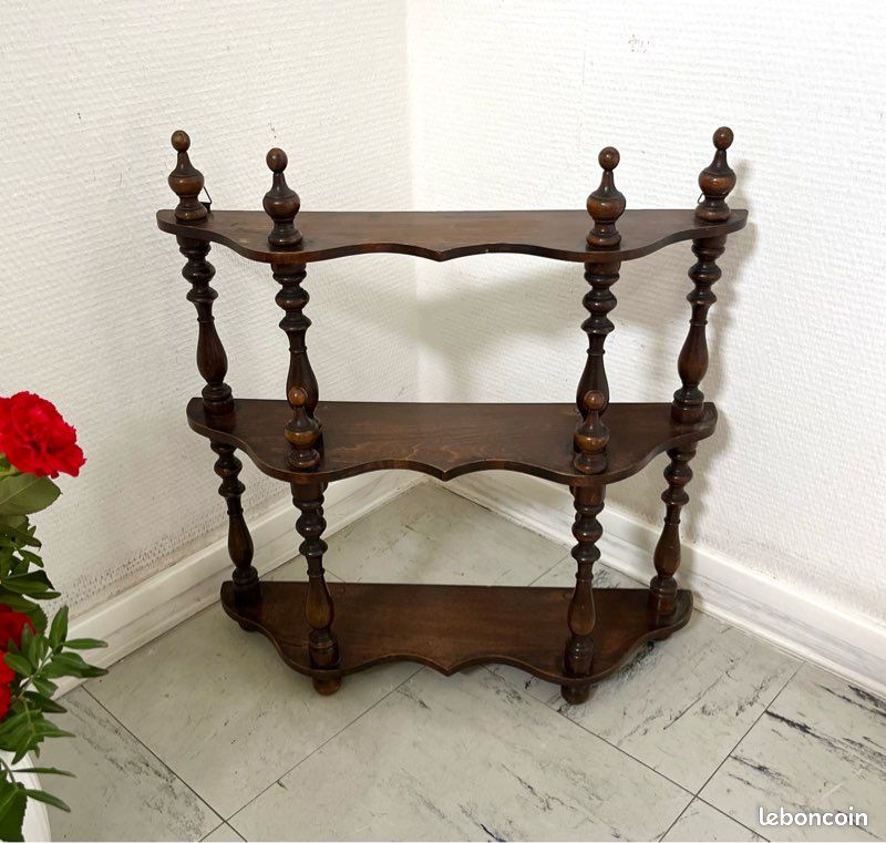 Étagère ancienne/bibliothèque murale/présentoir à 3 étages/mini étagère sur pied de style Napoléon III, en bois massif, vintage et tendance (image 2)