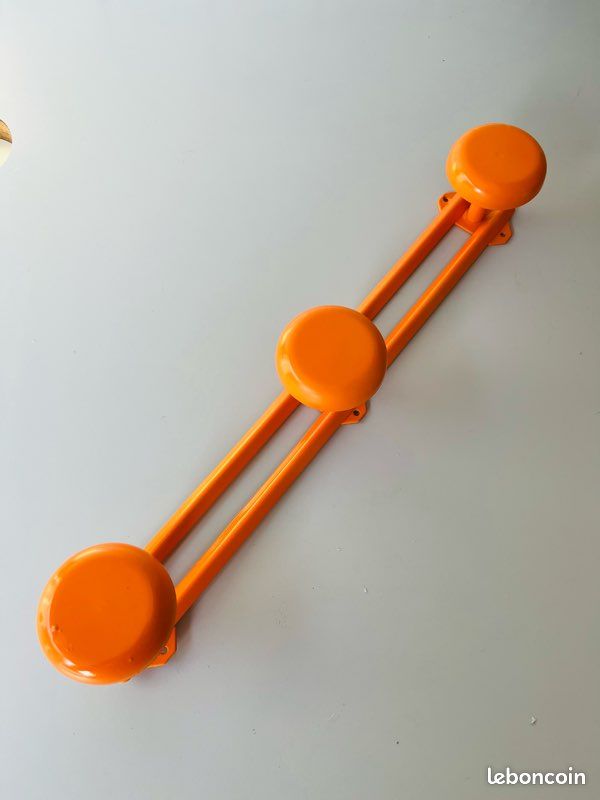 Porte Manteau 3 Patères Métal Orange Vintage Années 70 France (image 5)
