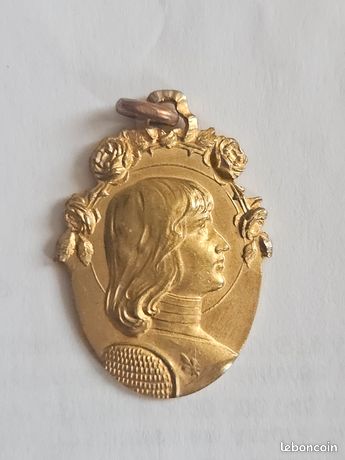 Médaille Pendentif Jeanne D'Arc En Or Rose Massif 18 Carats - Style Art Nouveau - Rare Et Vintage