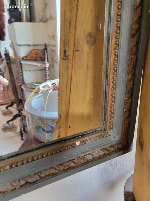 Miroir Trumeau Français Ancien - Style Art Déco - Doré - Dimensions : 36 X 17 Pouces - Année ~1915 - Occasion Très Bon état