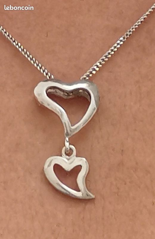 Pendentif AMOUR 2 Cœurs - Argent 925 Et Zircons, Neuf Avec Étiquettes