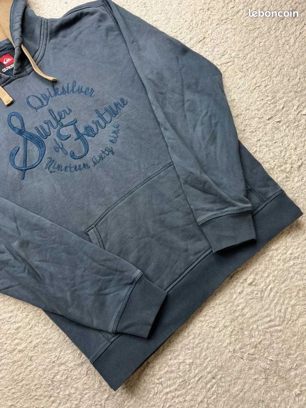 Pull capuche Quiksilver vintage y2k marine logo brodé - M homme (image 3)